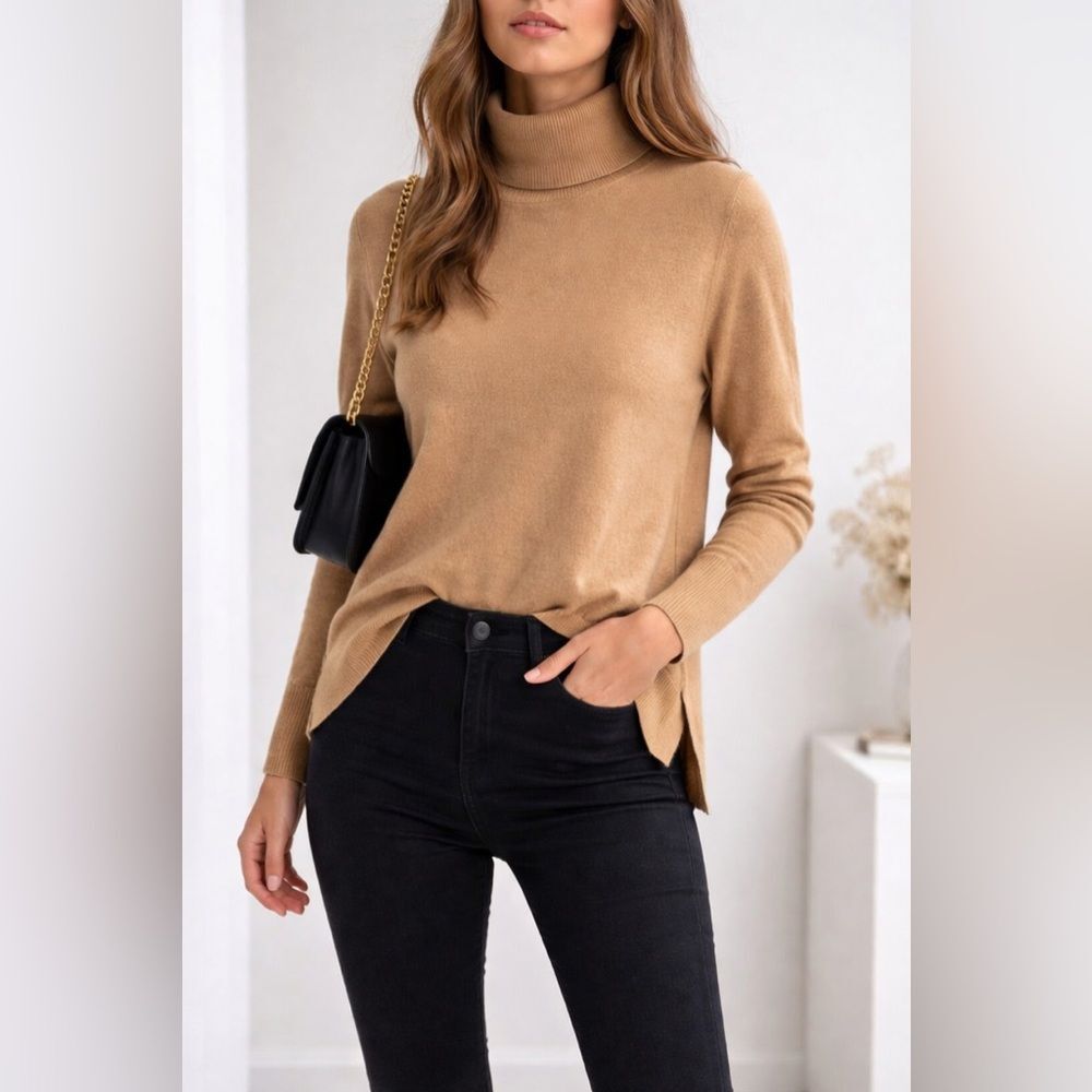 Halogen Cashmere Turtleneck Sweater Tan  Womens Size Small Long Sleeve NWOT